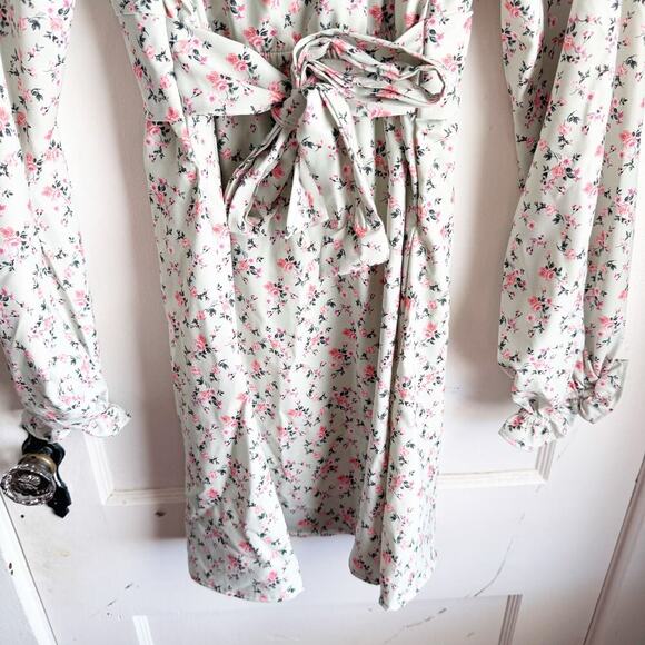 Altar’s State Lola Crossover Mint Green Pink Floral Mini Dress Fit & Flare M - Picture 16 of 16